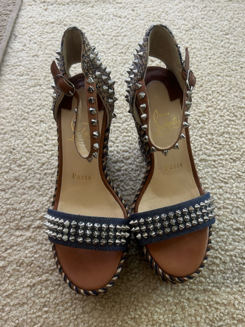 Christian Louboutin Denim Studded Wedges